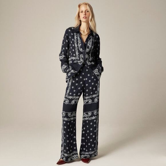 J. Crew Pants - J. Crew Women's Jules Classic-Fit Pants In Bandana Print Navy Blue Size 8 NWT